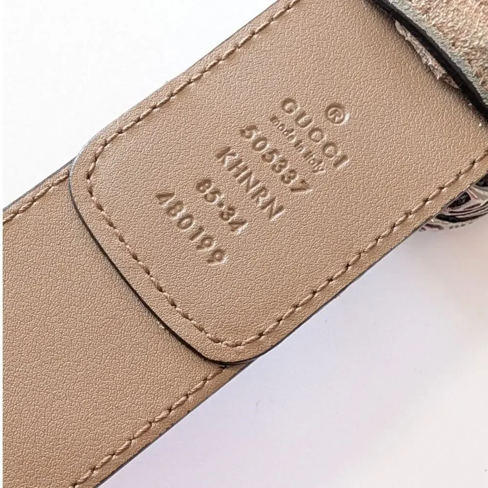 Gucci GG Supreme Monogram Suede Dionysus Belt Womens 85 34 Beige Taupe